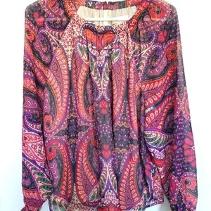 LOFT Paisley Print Women's Top - Purple and Red Size L